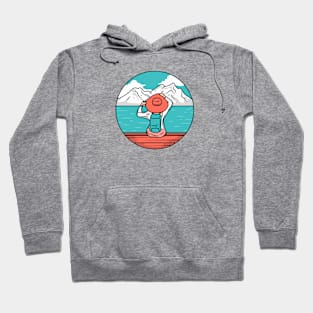 Woman Looking Out at a Lake & Mountains Hoodie